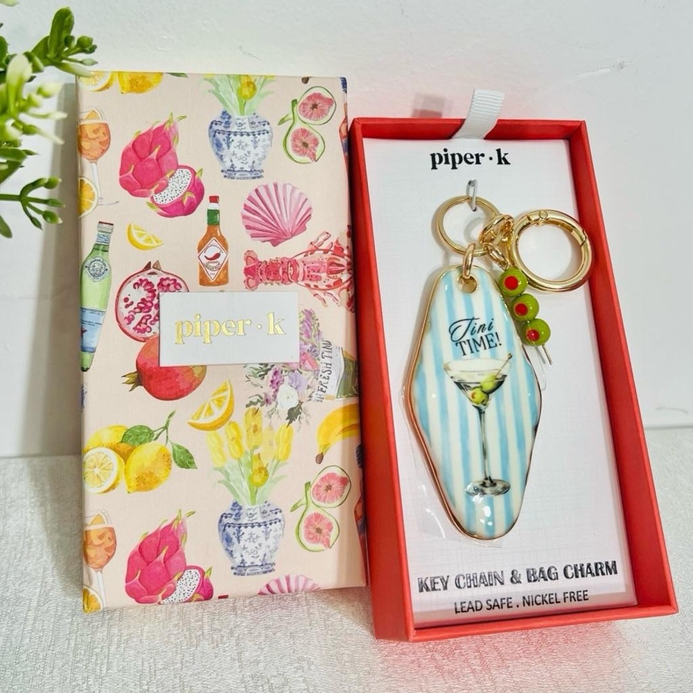 Piper K Tini-Time Martini Key Chain & Bag Charm with green olive charms